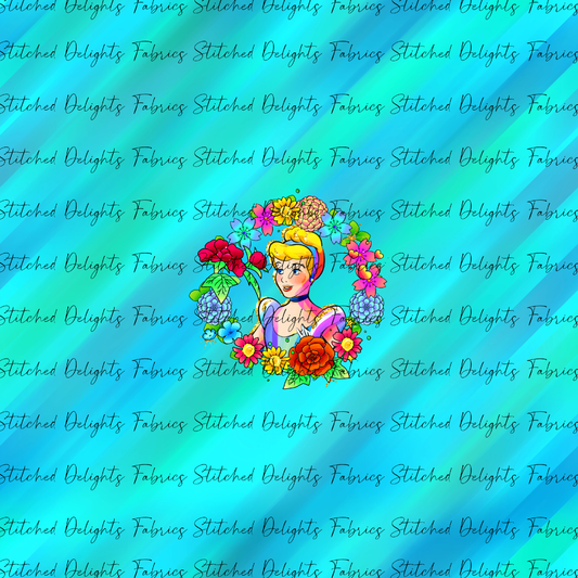 Princesses & Castles Cinderella Floral Wreaths Teal Panel