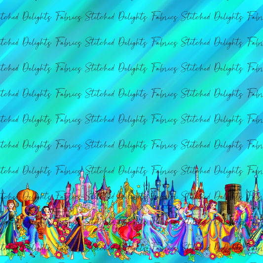 Princesses & Castles Border Print Teal
