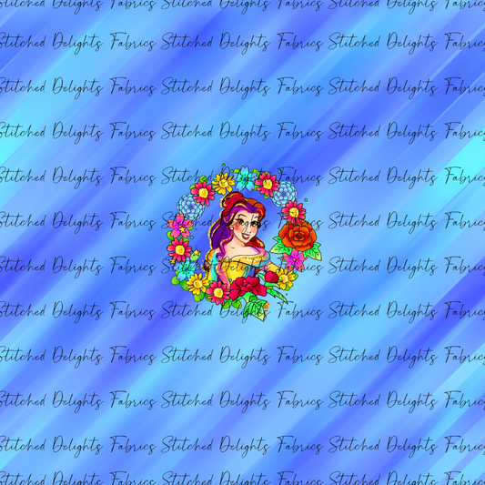 Princesses & Castles Belle Floral Wreaths Blue Panel