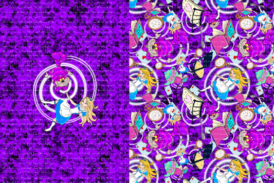 Down The Rabbit Hole Alice & Cat Purple Black Blanket Panels
