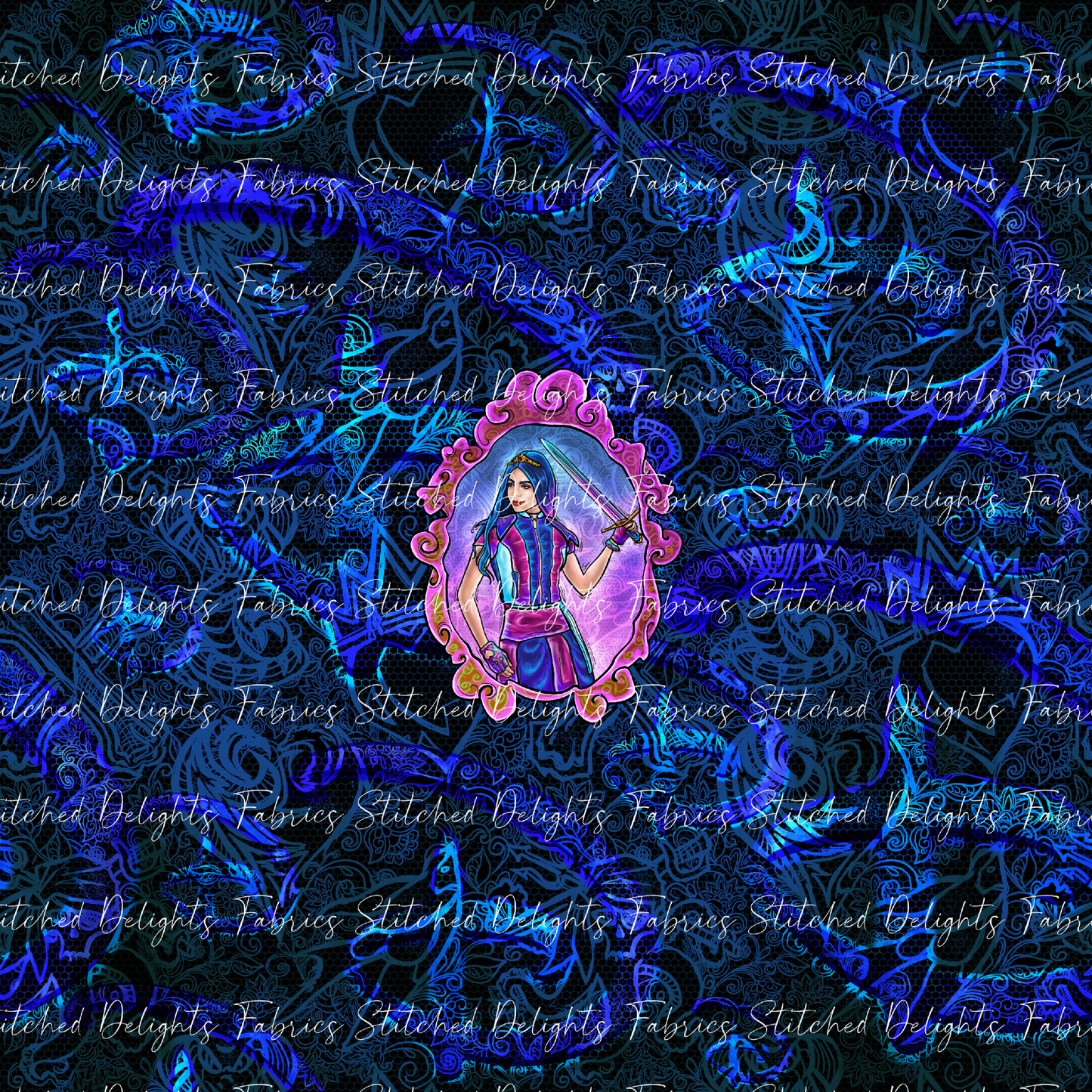 Descendants Neon Blue Evie Portrait Panel