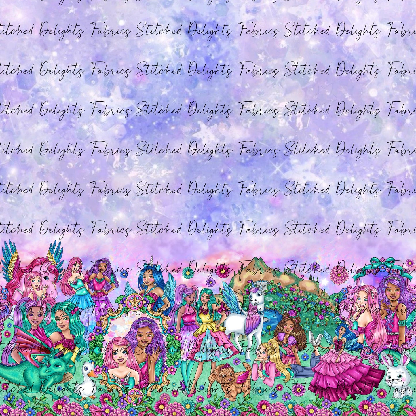 Barbie's Magical Touch Border Stacked Blue Silver Sparkles