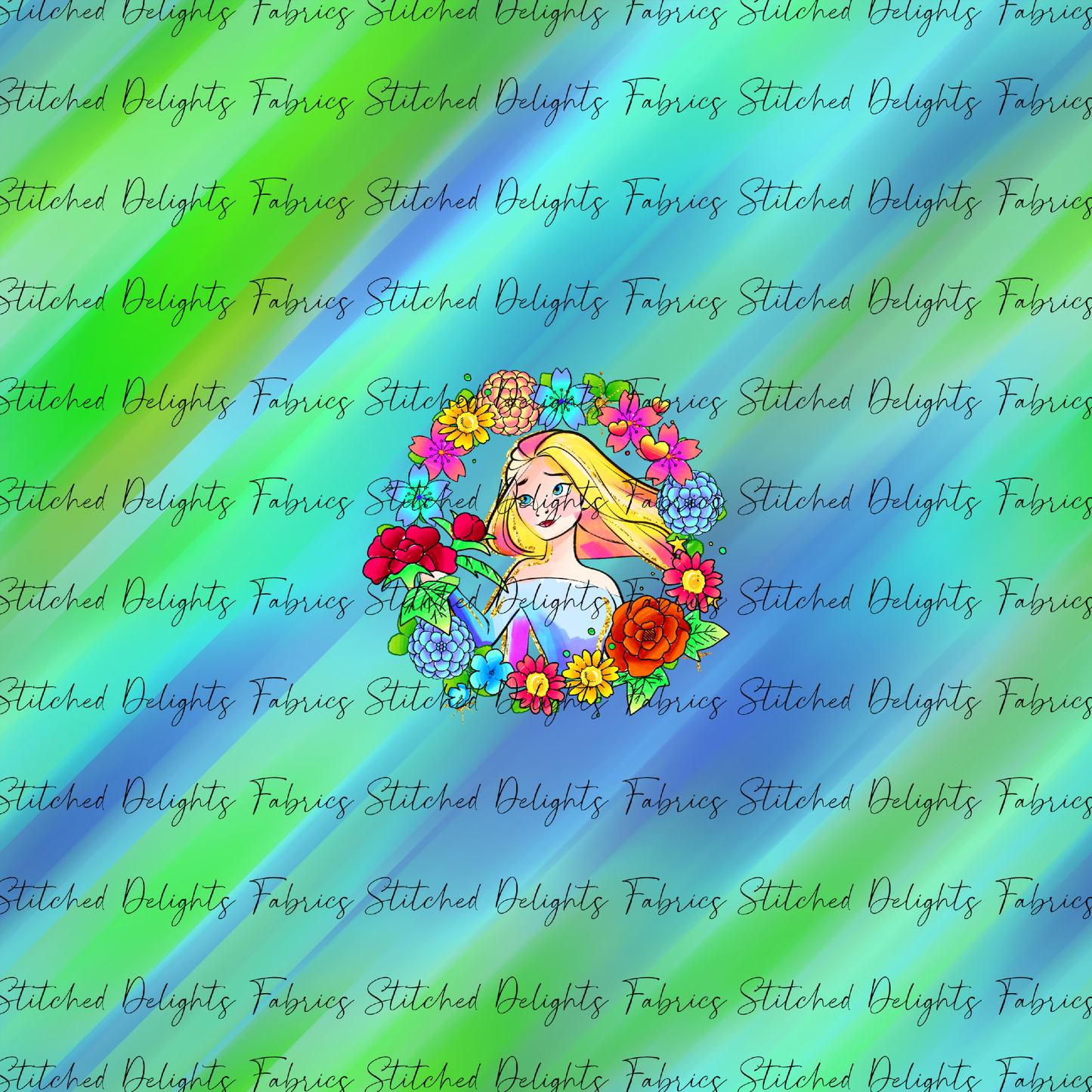 Princesses & Castles Elsa Floral Wreaths Green Blue Panel