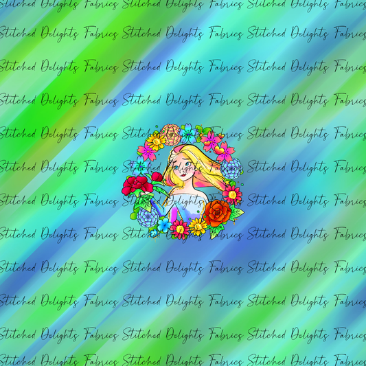 Princesses & Castles Elsa Floral Wreaths Green Blue Panel