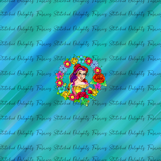 Princesses & Castles Belle Floral Wreaths Green Panel