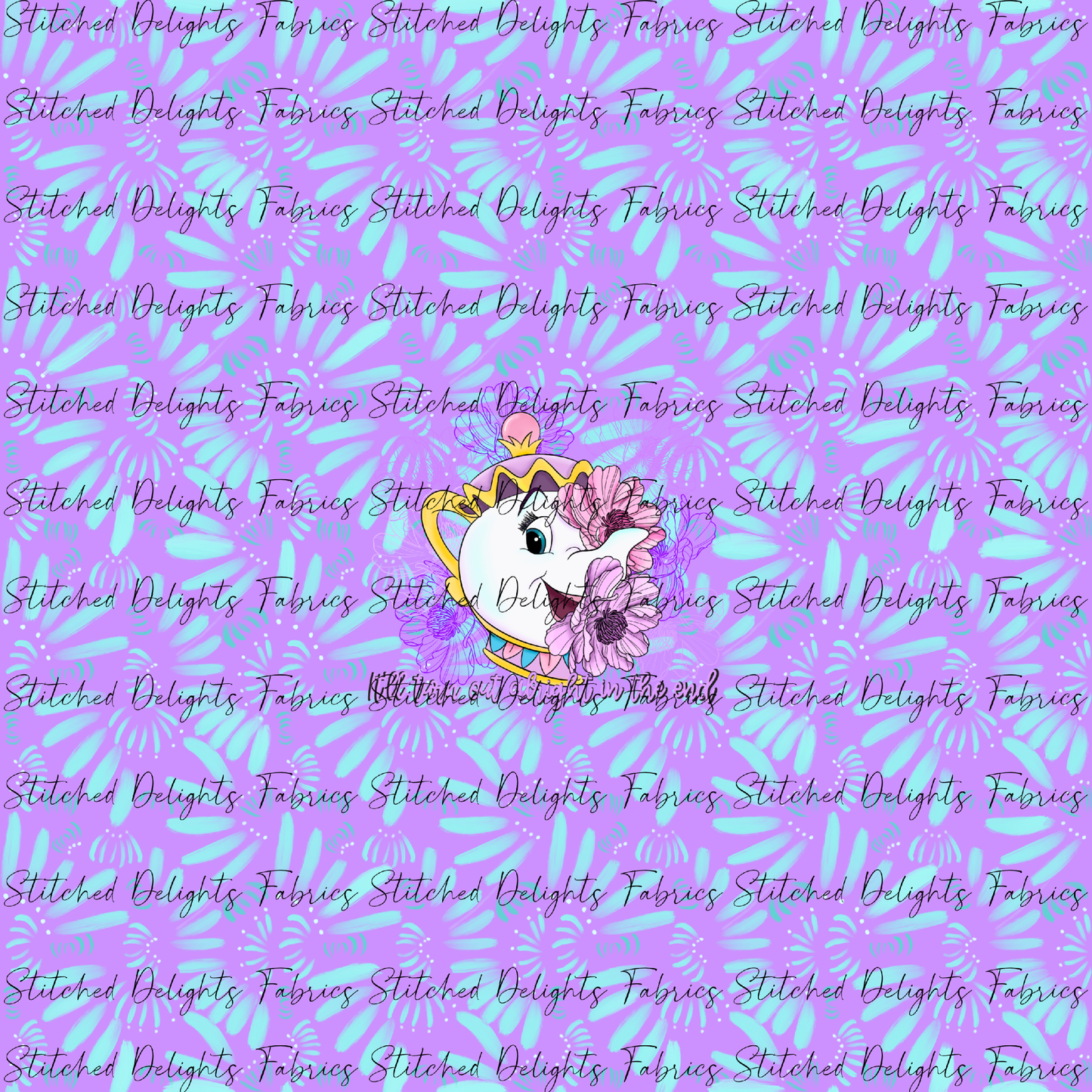 Blooming Cute Mrs Potts Purple Blue Panel