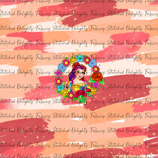 Princesses & Castles Belle Floral Wreaths Orange Brushstrokes Panel