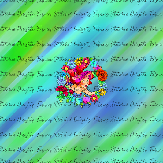Princesses & Castles Ariel Floral Wreaths Green Blue Panel