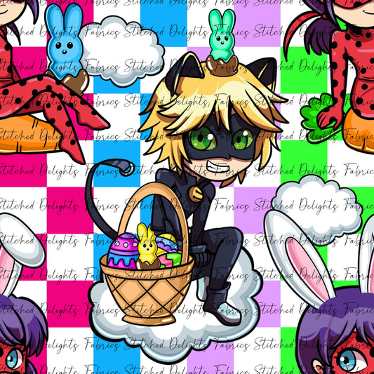 Lady Bug & Cat Noir Easter Rainbow Checkers