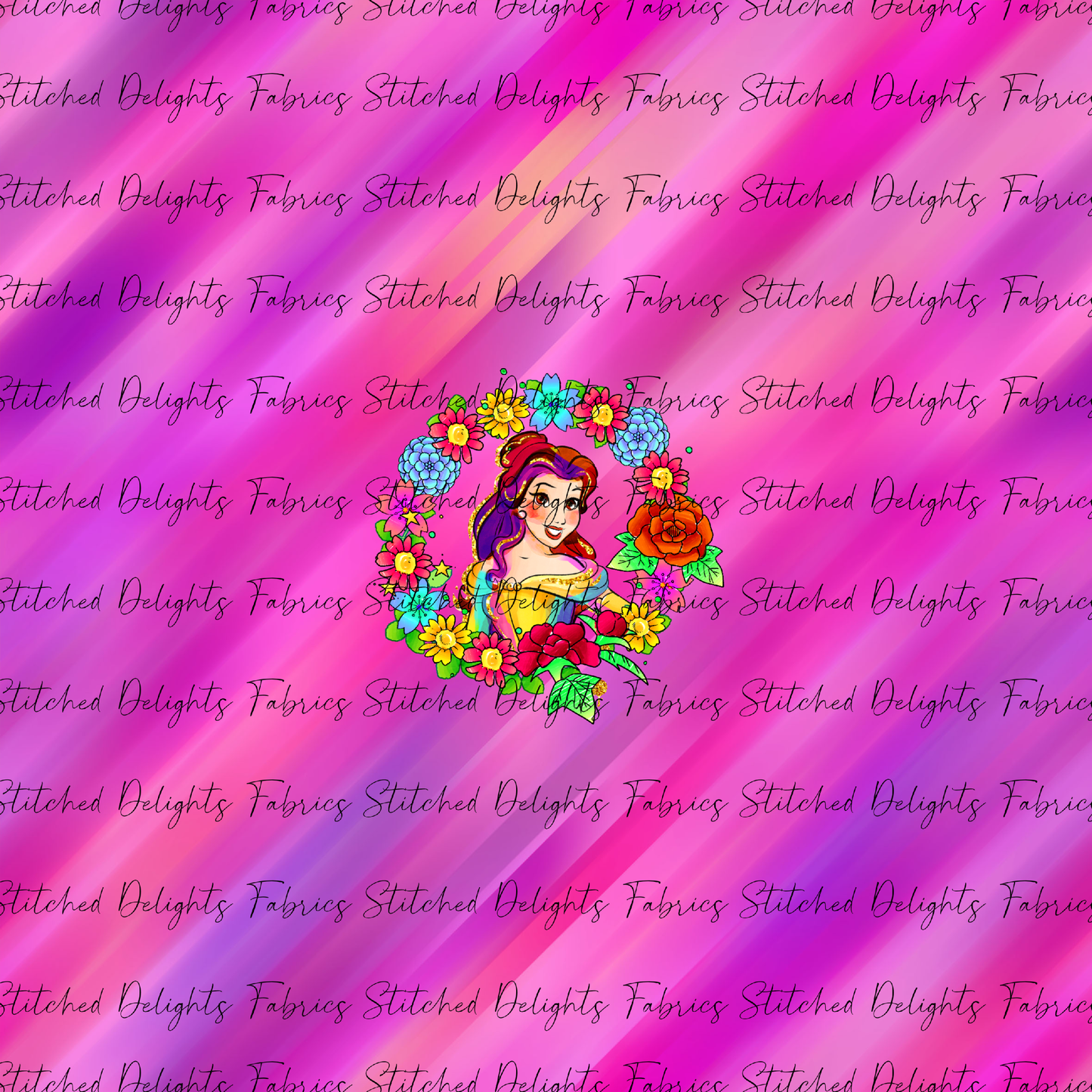 Princesses & Castles Belle Floral Wreaths Pink Panel
