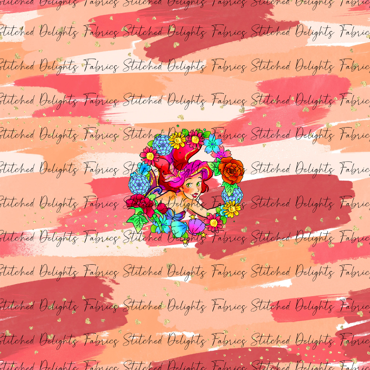 Princesses & Castles Ariel Floral Wreaths Orange Brushstrokes Panel