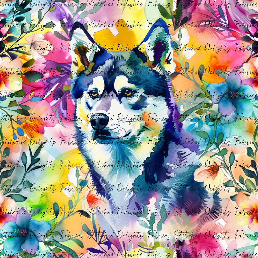 Floral Animals Husky 2