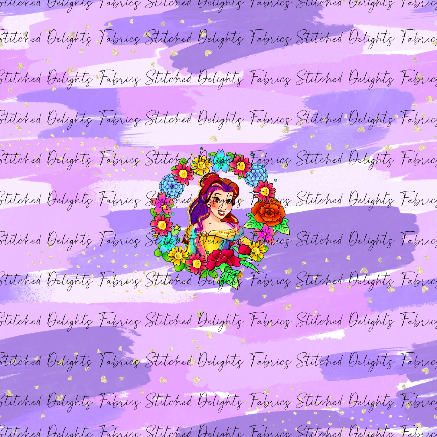 Princesses & Castles Belle Floral Wreaths Purple Brushstrokes Panel
