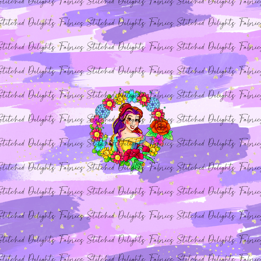 Princesses & Castles Belle Floral Wreaths Purple Brushstrokes Panel