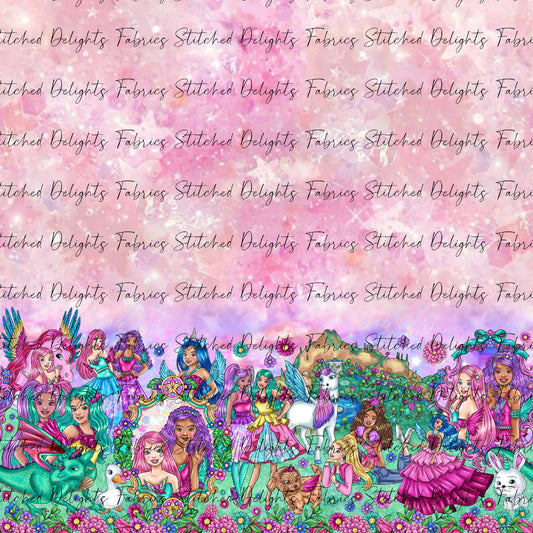 Barbie's Magical Touch Border Stacked Pink Gold Sparkles