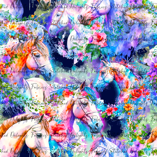 Floral Horses Navy