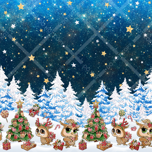 Christmas Night Owls Border Print