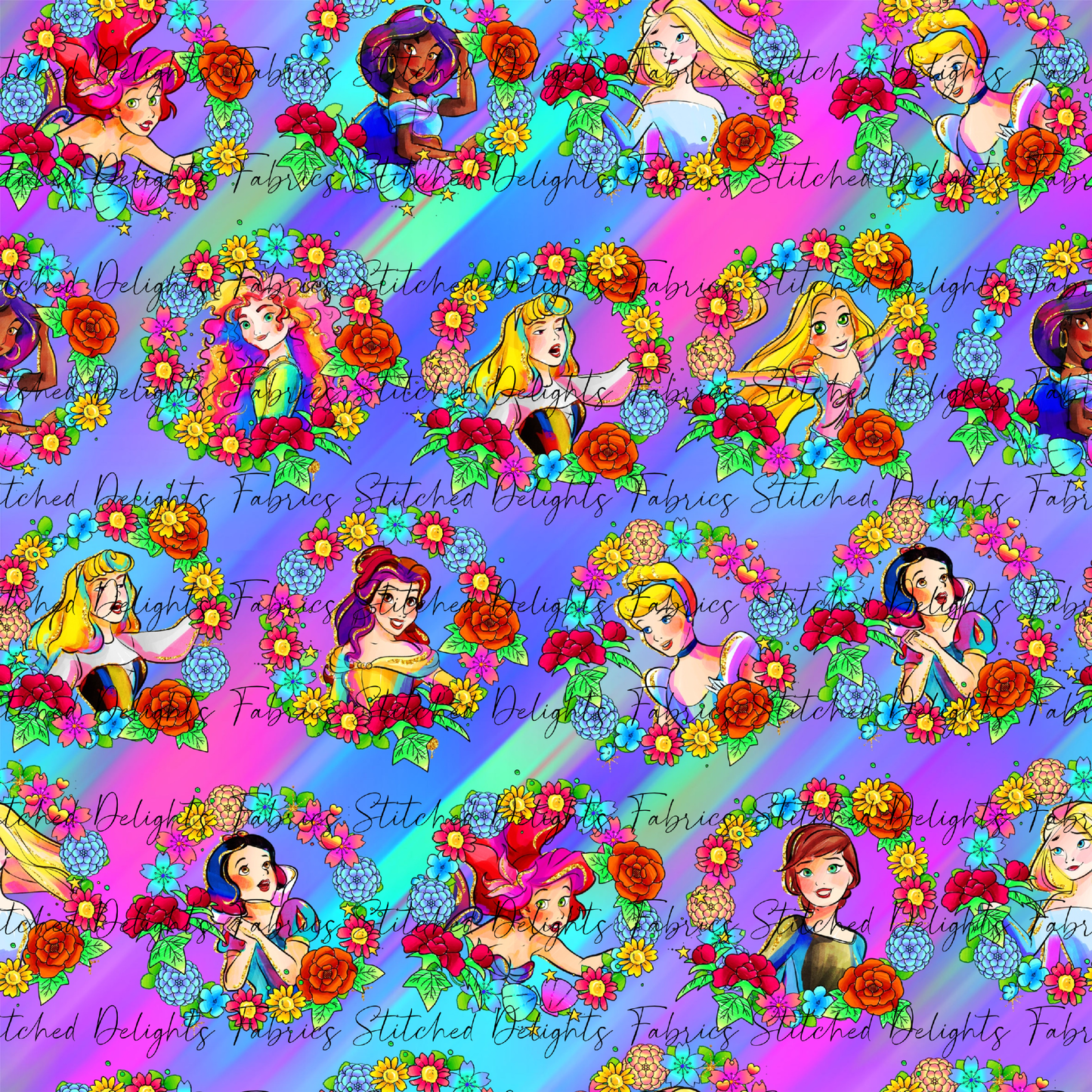 Princesses & Castles Floral Wreath Purple Green