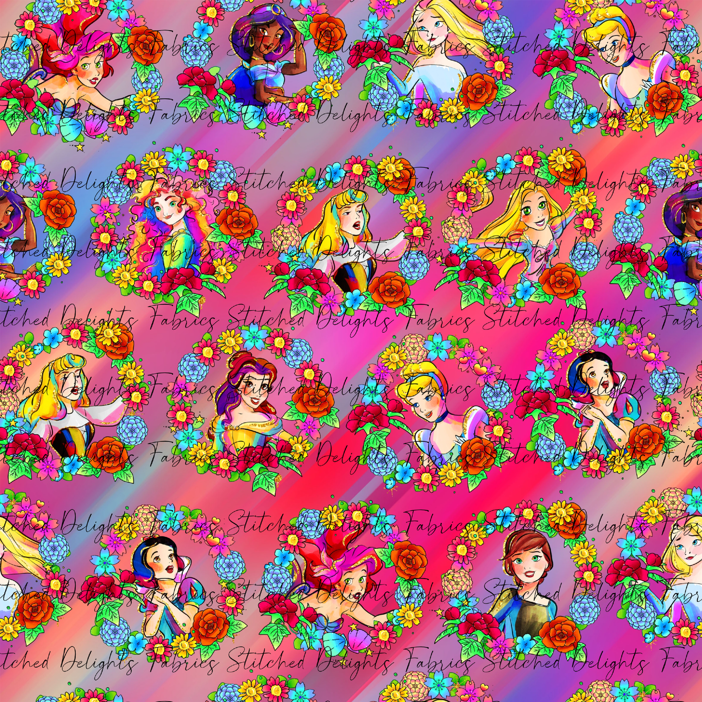 Princesses & Castles Floral Wreath Red Pink