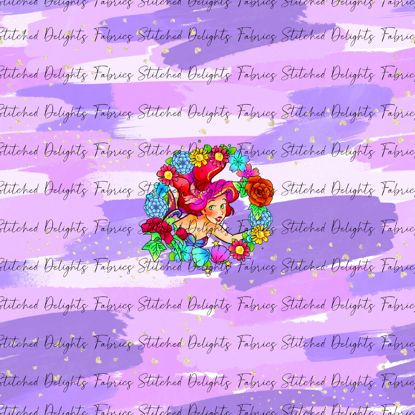 Princesses & Castles Ariel Floral Wreaths Purple Brushstrokes Panel