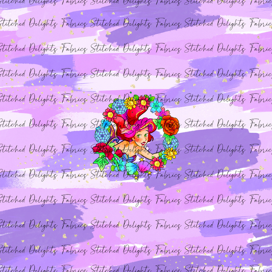 Princesses & Castles Ariel Floral Wreaths Purple Brushstrokes Panel