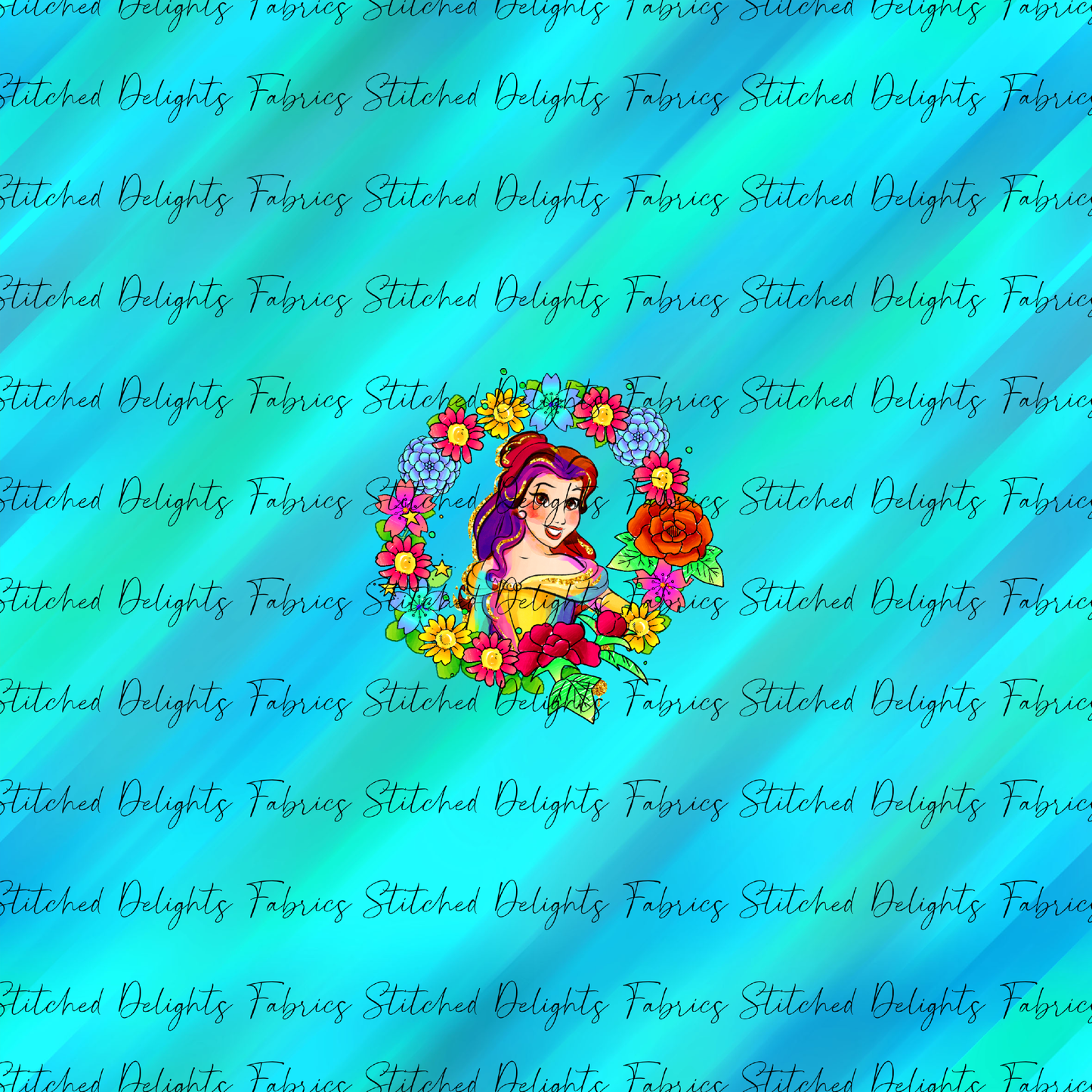 Princesses & Castles Belle Floral Wreaths Teal Panel