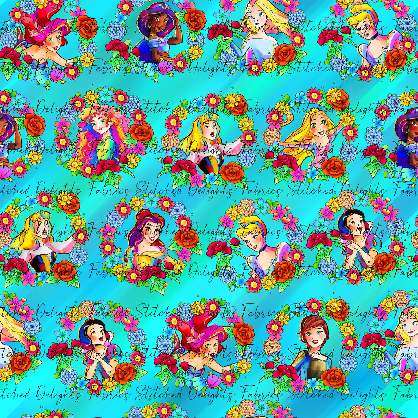 Princesses & Castles Floral Wreath Teal