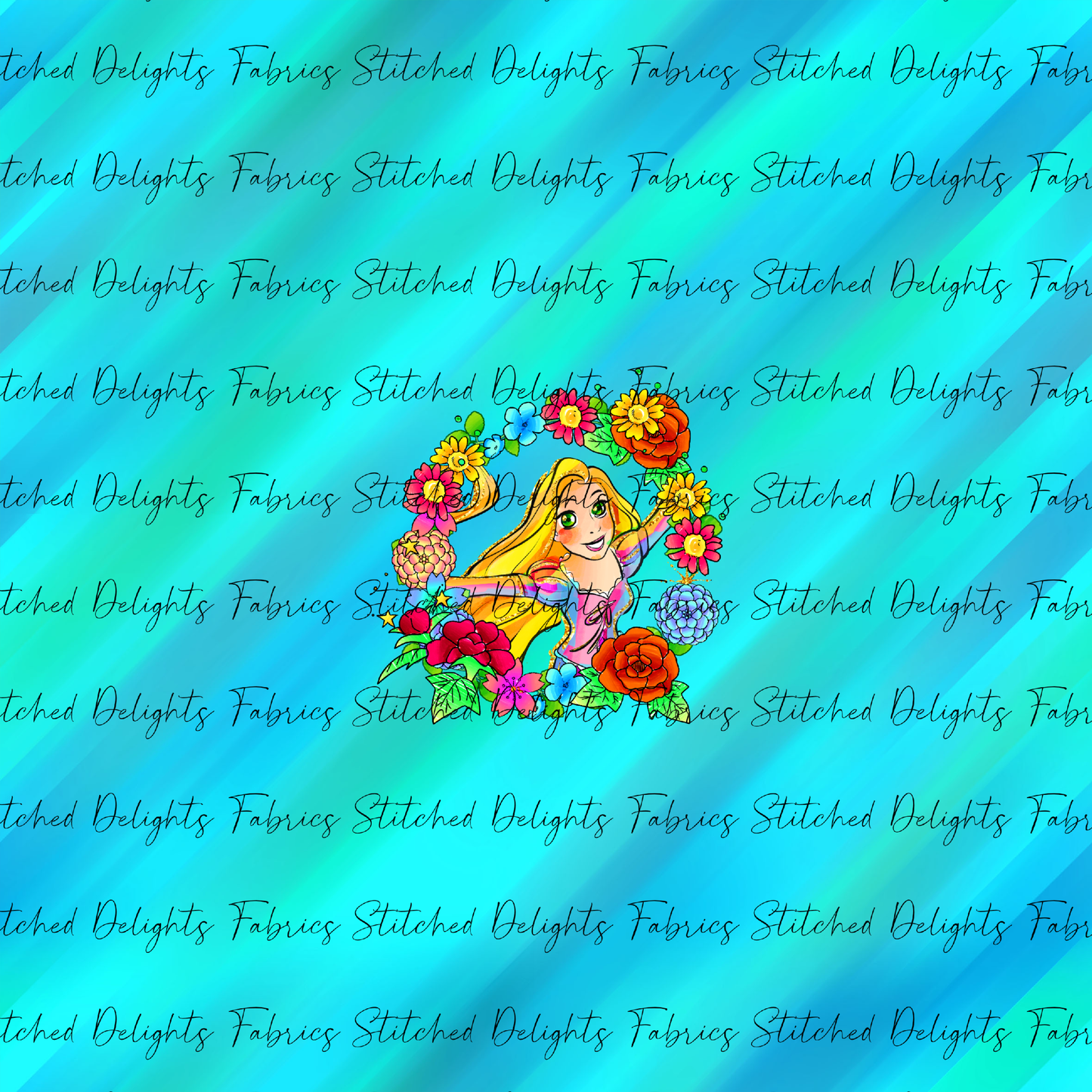 Princesses & Castles Rapunzel Floral Wreaths Teal Panel
