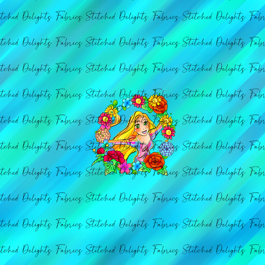 Princesses & Castles Rapunzel Floral Wreaths Teal Panel