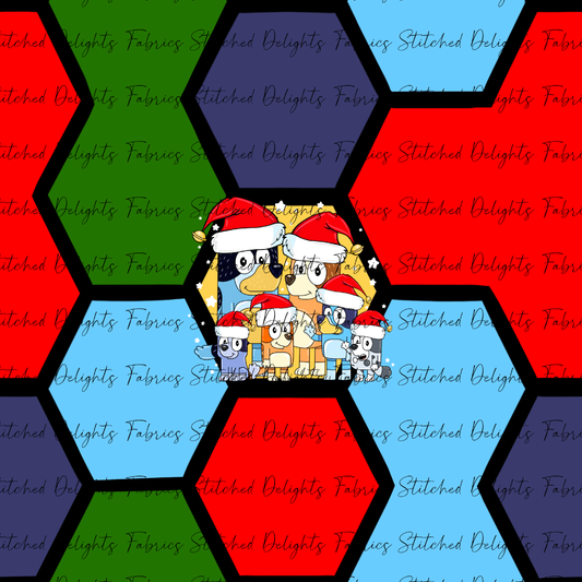 Christmas Heelers Hexagon Blue Panel