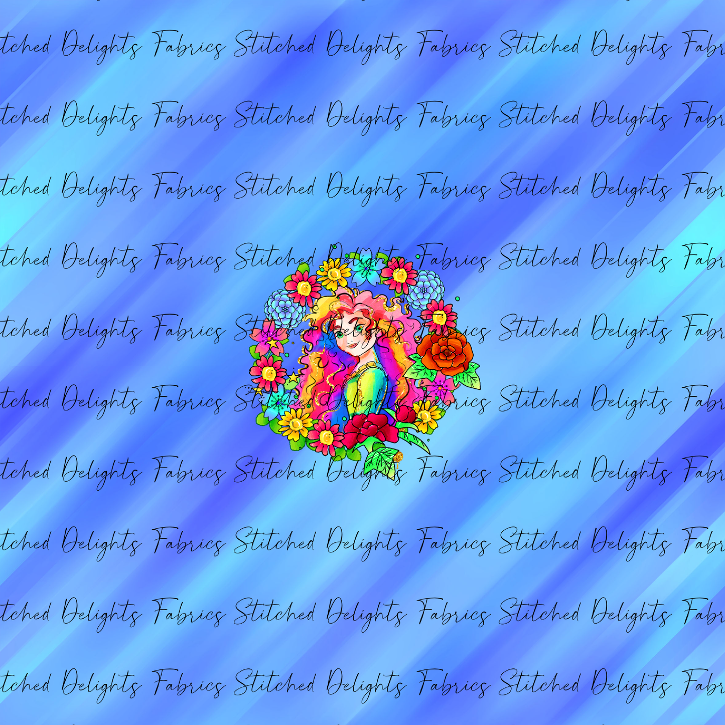 Princesses & Castles Merida Floral Wreaths Blue Panel