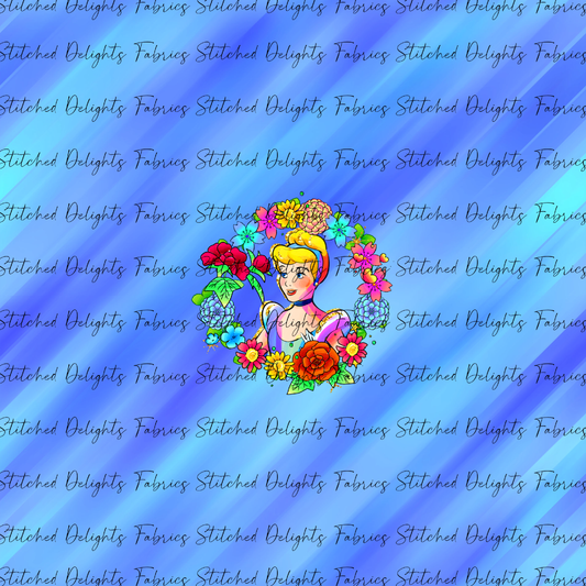 Princesses & Castles Cinderella Floral Wreaths Blue Panel