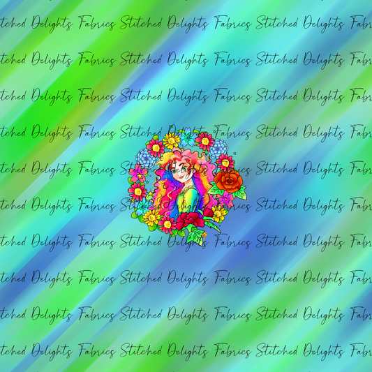 Princesses & Castles Merida Floral Wreaths Blue Green Panel