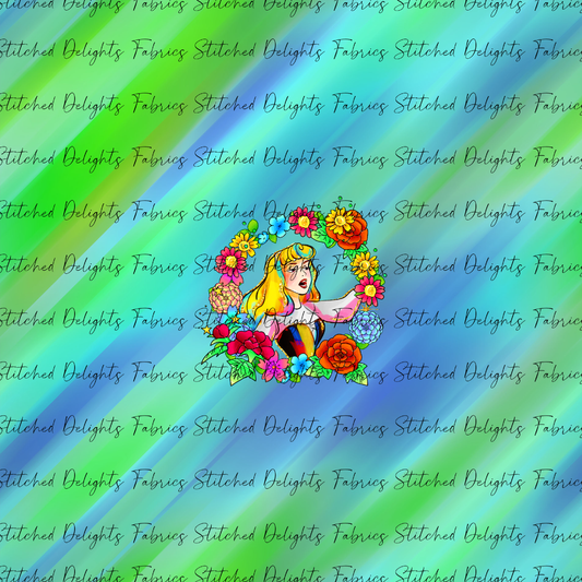 Princesses & Castles Aurora Floral Wreaths Green Blue Panel