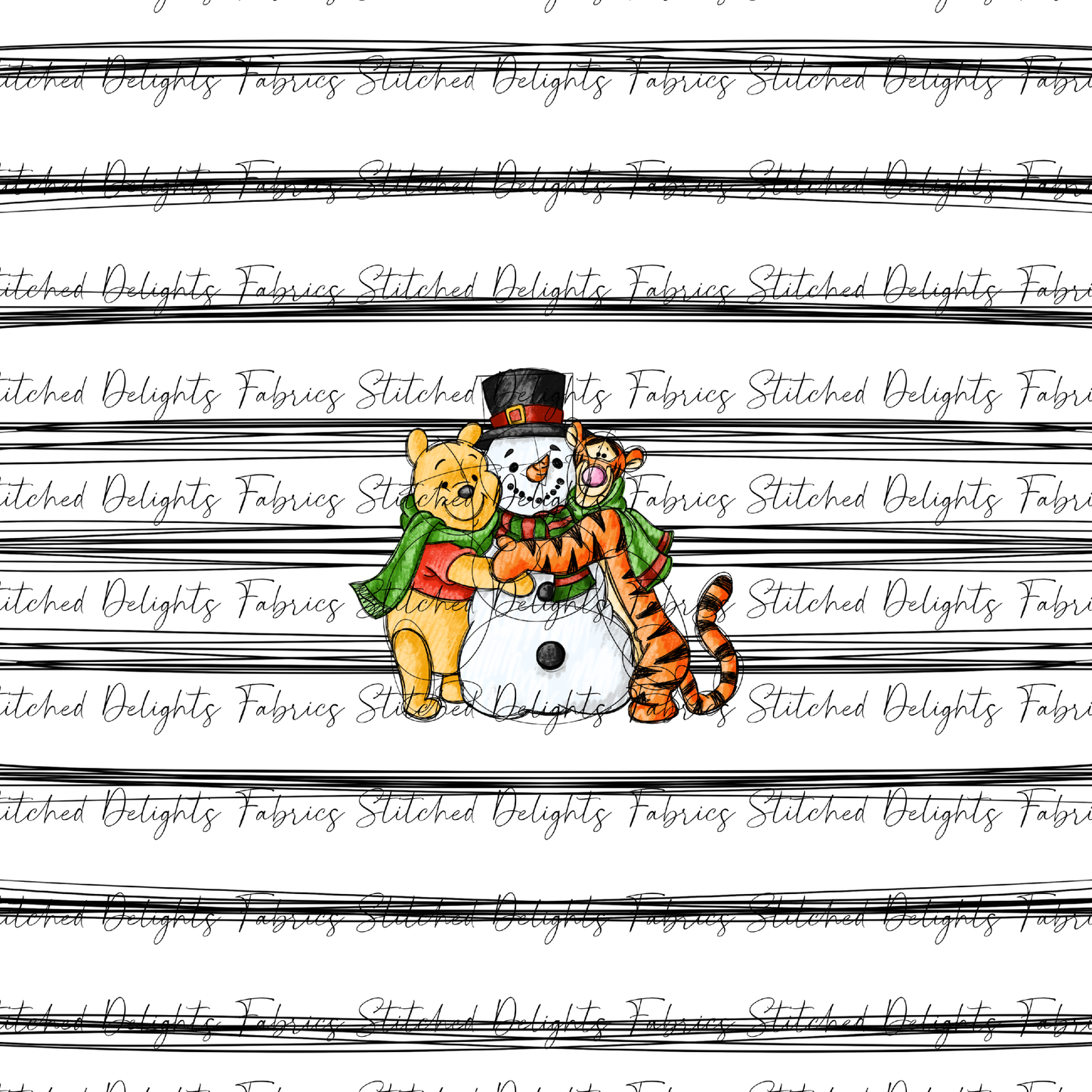 Sketchy Christmas Stripes Snowman Hug Panel