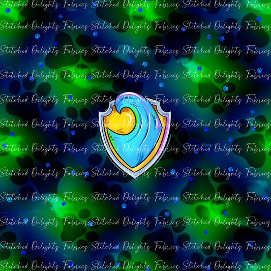 Mighty Pups Blue Green Wave Badge Panel