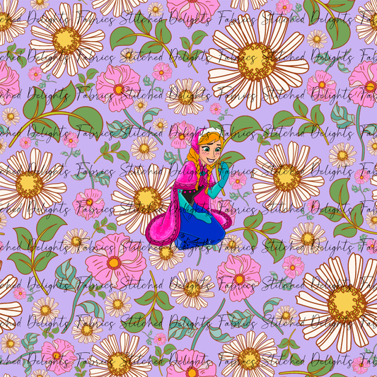 Poke Princess Purple Florals Anna Panel