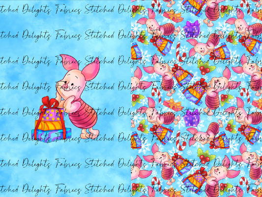 Pooh's Winter Wonderland Piglet Blue Santa Sack Panel