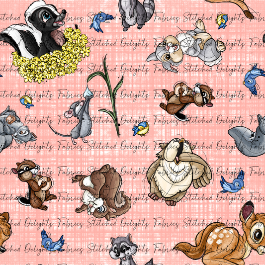 Forest Friends Pink Linen Tossed
