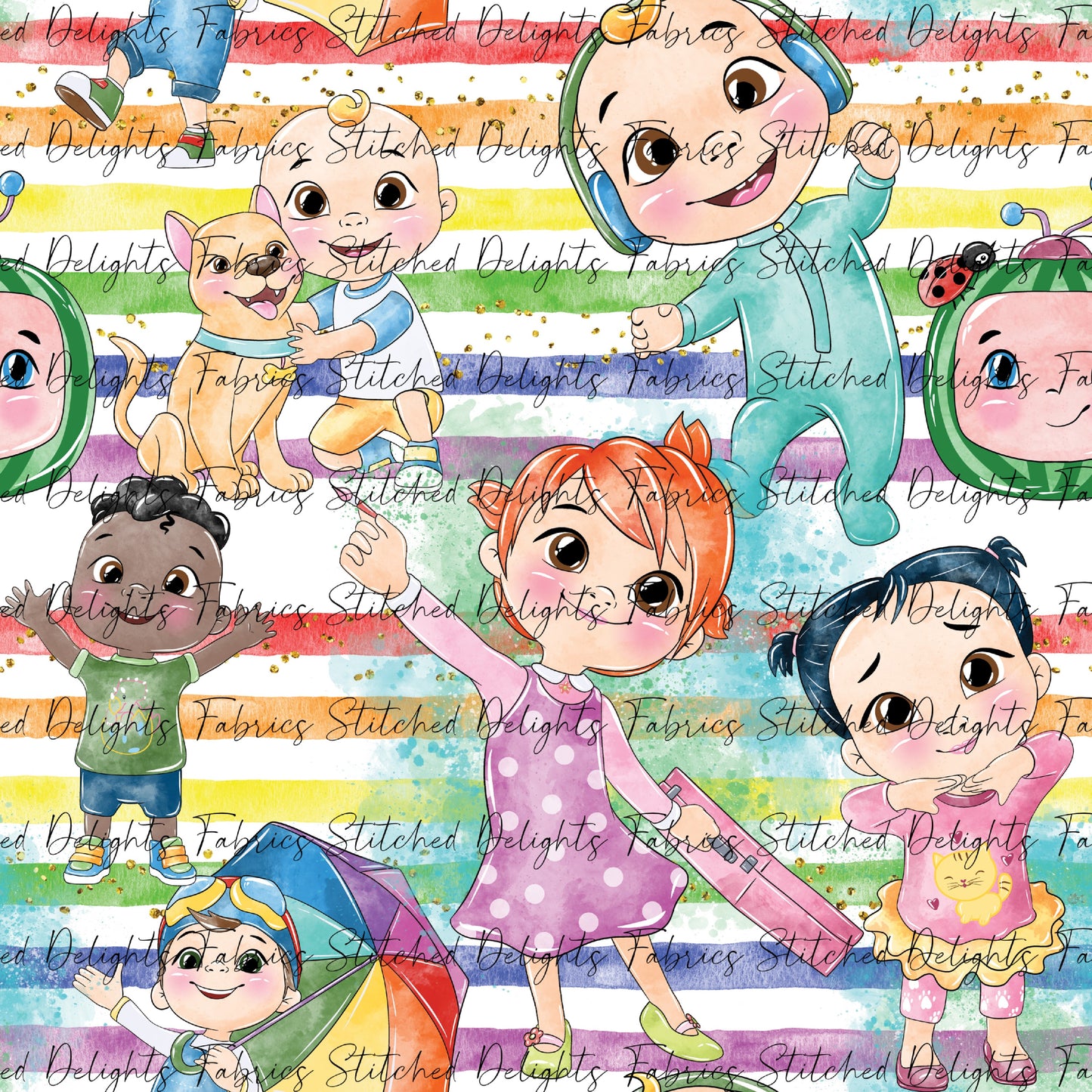 Watercolour Cocomelon Rainbow Stripes