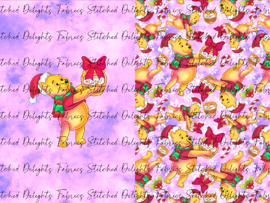 Pooh's Winter Wonderland Pooh Pink Santa Sack Panel