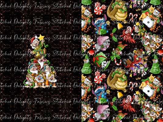 Sketchy Christmas Glitter Dwarves Santa Sack Panel