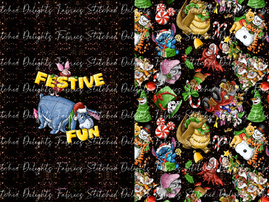 Sketchy Christmas Glitter Festive Fun Santa Sack Panel