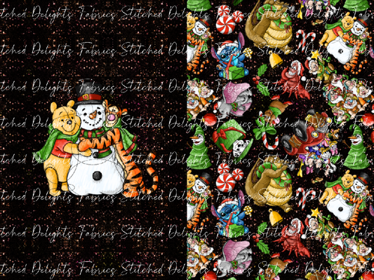 Sketchy Christmas Glitter Snowman Hug Santa Sack Panel