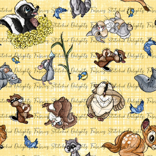 Forest Friends Yellow Linen Tossed