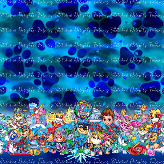 Mighty Pups Blue Border Print