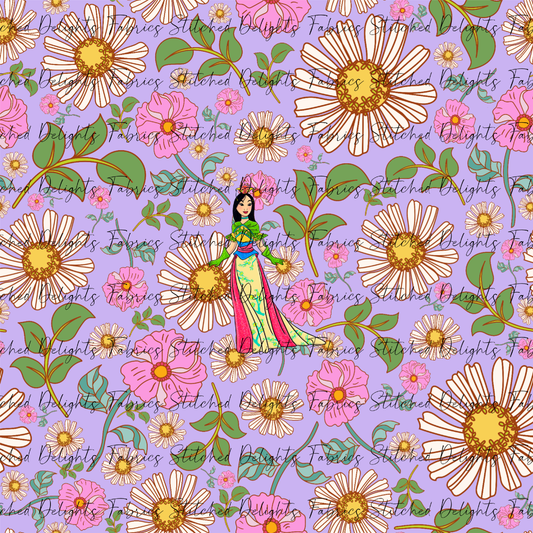 Poke Princess Purple Florals Mulan Panel