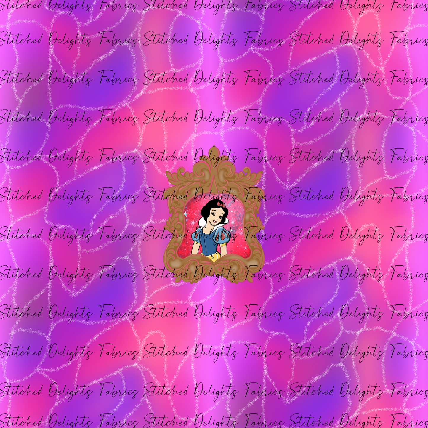 Mirror Mirror Princesses Bright Snow White Pink Purple Swirls Panel