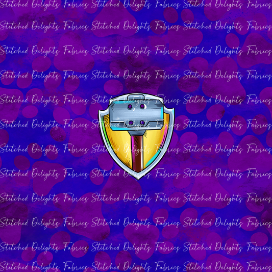 Mighty Pups Blue Purple Construction Badge Panel