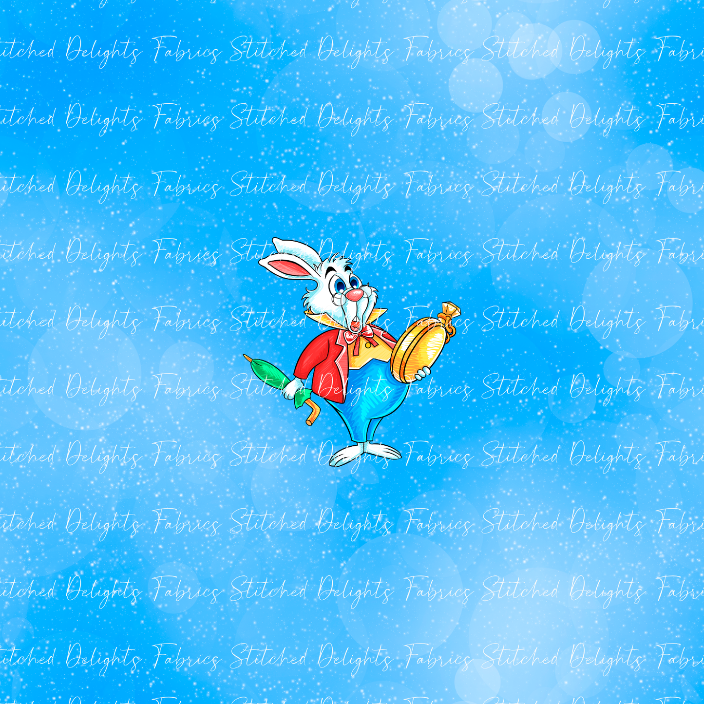 Adventures In Wonderland White Rabbit Blue Panel